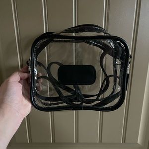 jon hart clear w/black leather trim shoulder/crossbody bag. not personalized.